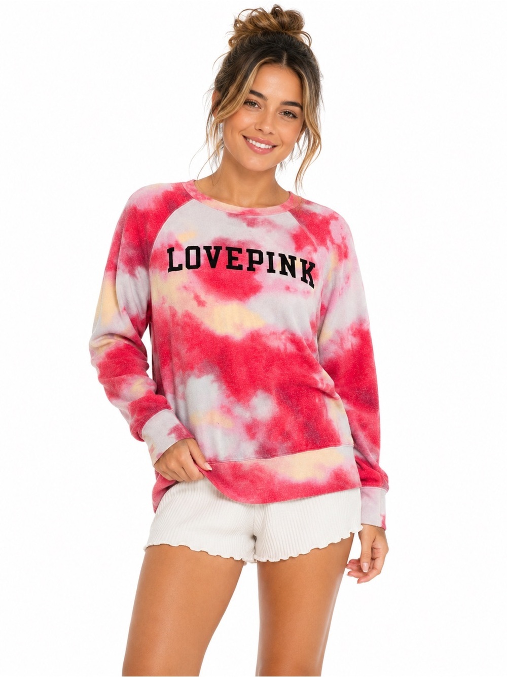 PINK LovePink Tie-Dye Crewneck Sweatshirt - Red, Pink, Cream
